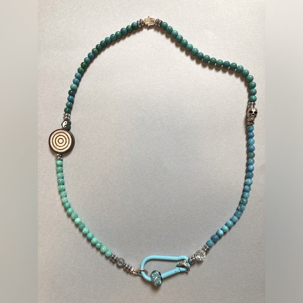 27 inch Gothic Turquoise Handmade Necklace with Decorative Claps